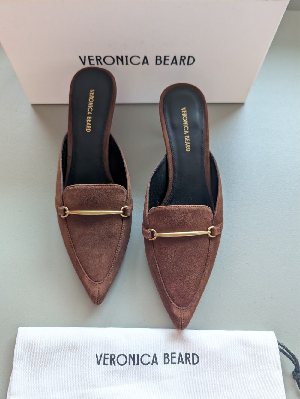 NIB Veronica Beard Leslie Suede Mule Size US 8M Cedar 2.75" Heel